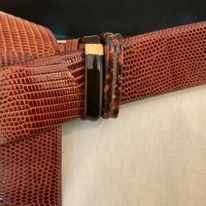 Elegant Brown Snakeskin Women's Belt, with gold and semi precious stone buckle